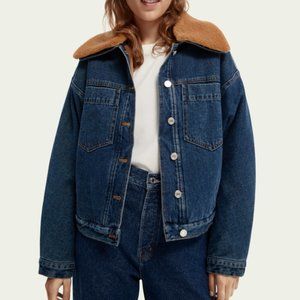 BRAND NEW Scotch & Soda Denim Teddy Lined Aviator Jacket–Sz Small